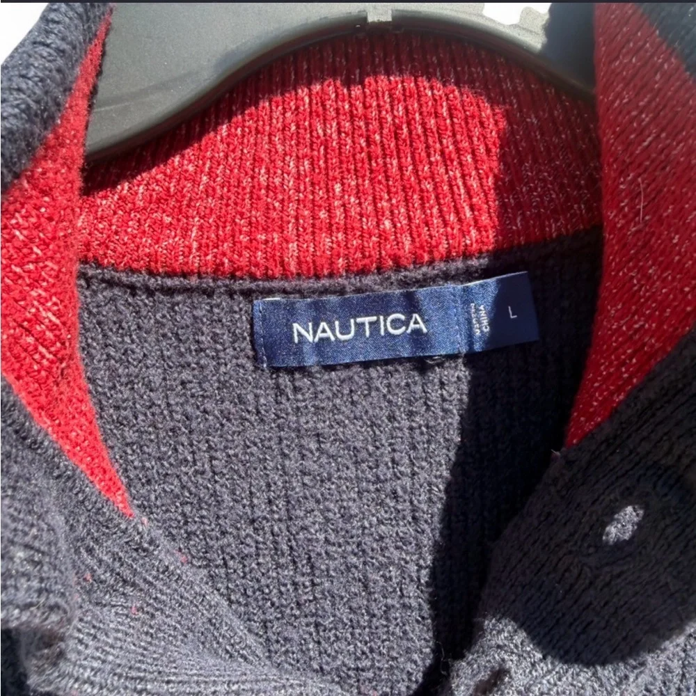 Nautica Red and Navy Two-Tone Zip-Front Sweater - Picture 3 of 8